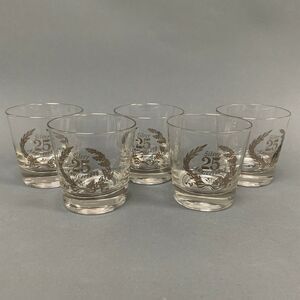 25th Silver Anniversary Old Fashion Clear Glasses Platinum 3 5/8" High Lot of 5
